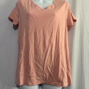 Time and Tru Peach V Neck Short Sleeve Top, Medium